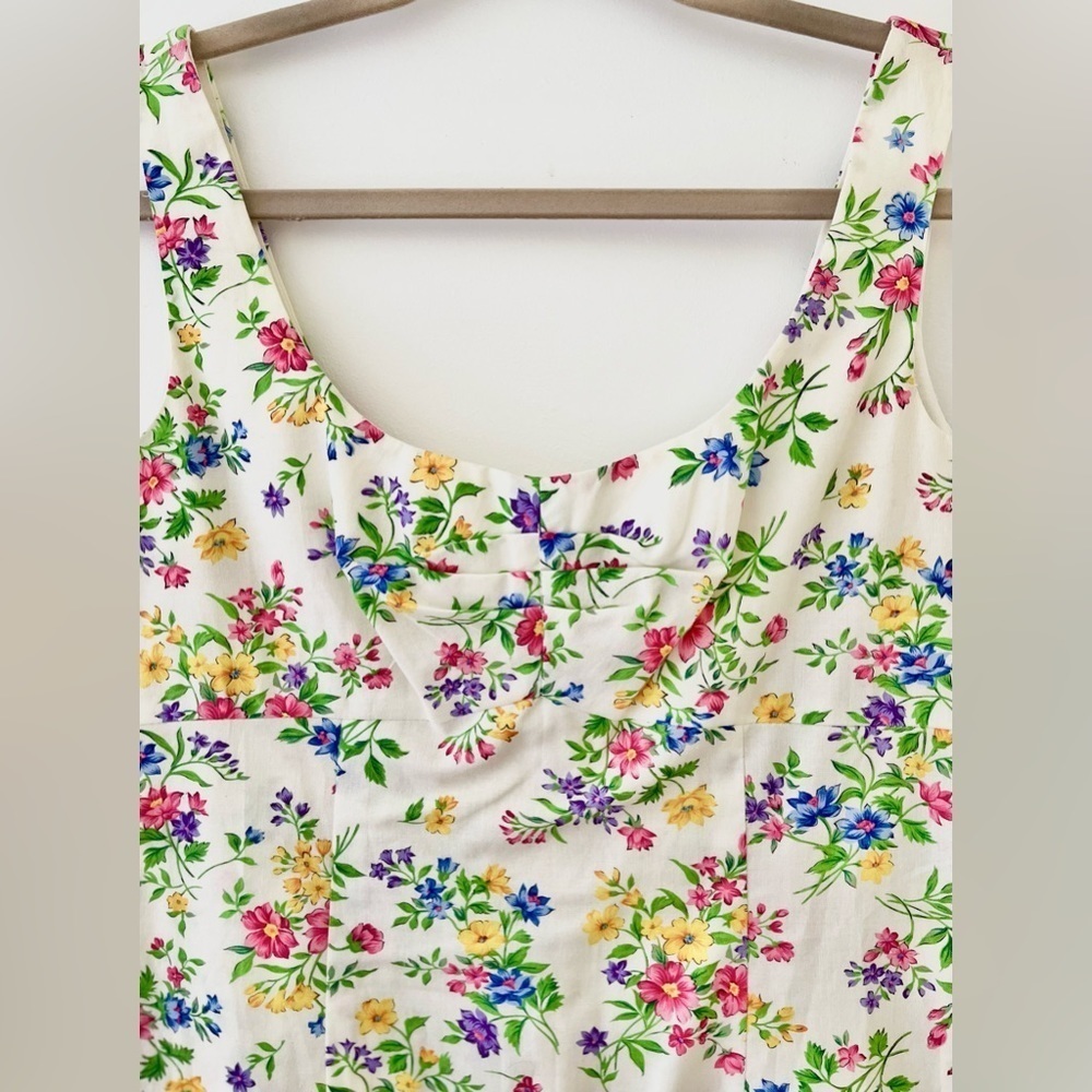 Vintage Dress Y2K Mini White Bright Floral Sleeveless Pleated Bust Sundress 4/S - Picture 3 of 7